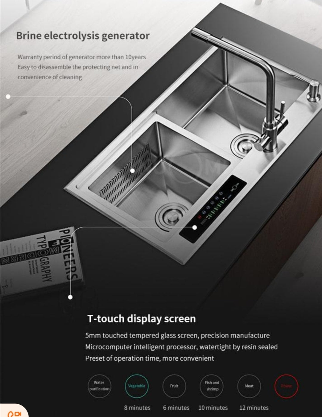 Intelligent Touch Screen Kitchen Sink with Vegetable Purification
