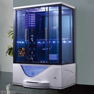 Tempered Glass Shower Room Tub with Foot Massage and Steamer