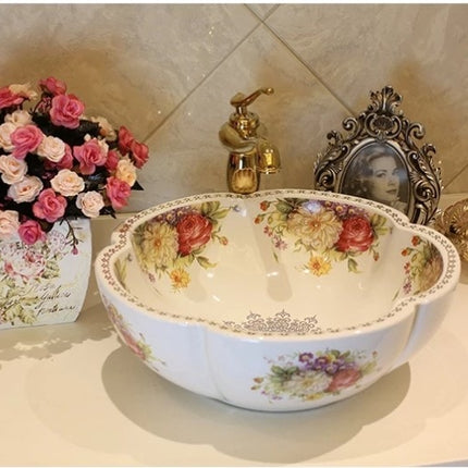 Luxury Handmade Basin using Electroplating Porcelain Floral