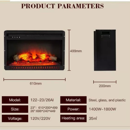 Cheminée électrique décorative avec miroir et LED 3D en acier, 66 cm (26 pouces)