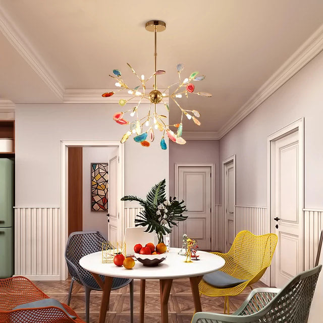 Elegant Chandelier Leaf Colorful Led Lights Hanging Dining Lights