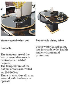 Smart Luxury Black Dining Table - Multi-function dining set with hidden. Lockers and turntable Hotpot