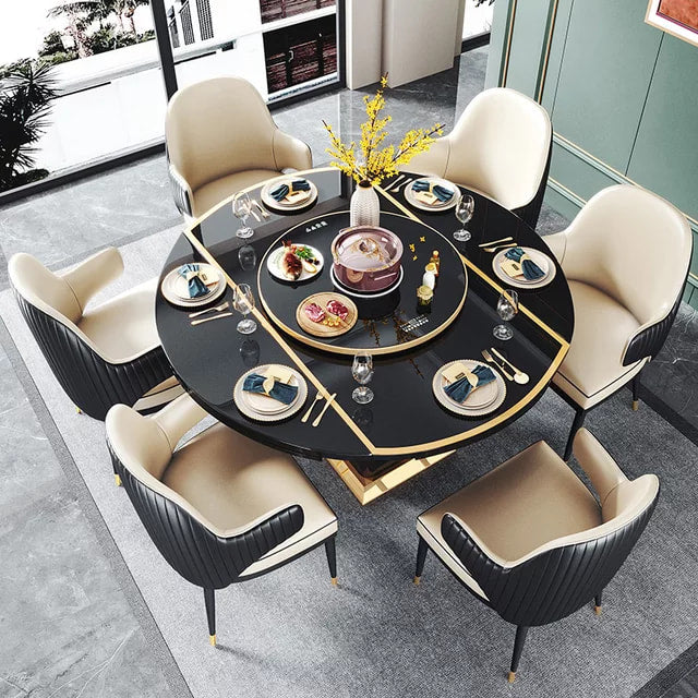 Smart Luxury Black Dining Table - Multi-function dining set with hidden. Lockers and turntable Hotpot