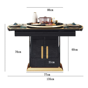 Smart Luxury Black Dining Table - Multi-function dining set with hidden. Lockers and turntable Hotpot