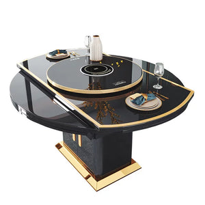 Smart Luxury Black Dining Table - Multi-function dining set with hidden. Lockers and turntable Hotpot