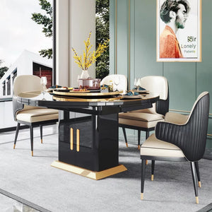 Smart Luxury Black Dining Table - Multi-function dining set with hidden. Lockers and turntable Hotpot