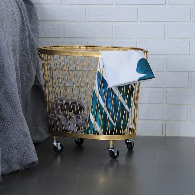 Simple Elegant Laundry Organizer Made of Iron Clothes Basket with wheels