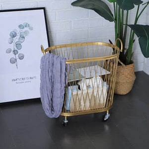 Simple Elegant Laundry Organizer Made of Iron Clothes Basket with wheels