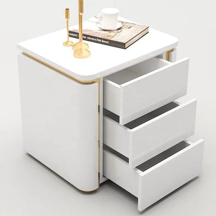 White and Gold Stainless Steel and Wood Drawer Side Table Luxury Elegant bedside Table for Bedroom
