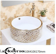 Загрузить изображение в средство просмотра галереи, Ceramic bathroom accessories wash basin Gold with Pattern Triangle
