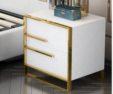 Load image into Gallery viewer, Stainless steel White Gold Bedside Table for Bedroom with drawer Luxury Side Table
