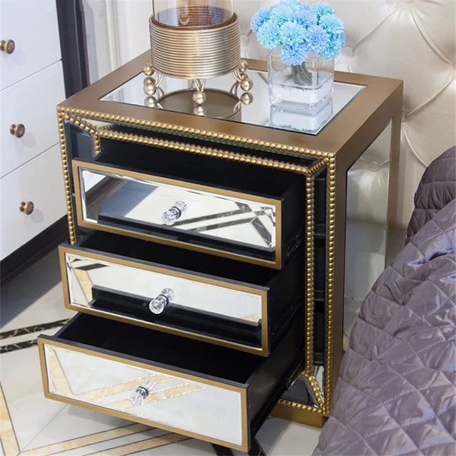 Luxury Mirrored Side Table with Drawer Bedside Table