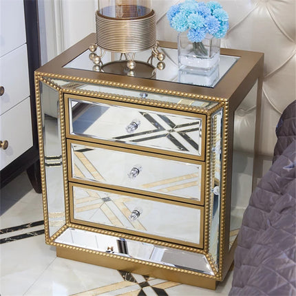 Luxury Mirrored Side Table with Drawer Bedside Table Accent Glass Drawer