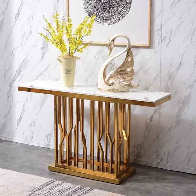 Luxury Antique marble top stainless steel gold color console table Electroplated