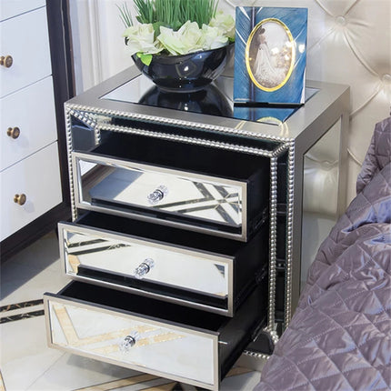Luxury Mirrored Side Table with Drawer Bedside Table Accent Glass Drawer