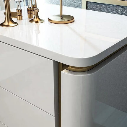 White and Gold Stainless Steel and Wood Drawer Side Table Luxury Elegant bedside Table for Bedroom