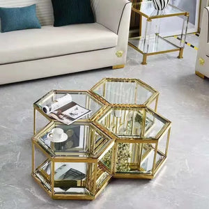 Modern Polygon Stainless steel and glass top center table