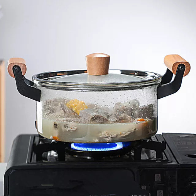 Clear High Borosilicate Heat Resistant Pyrex Glass Cooking Pot with St ...