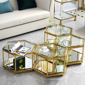 Modern Polygon Stainless steel and glass top center table