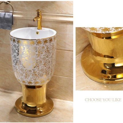 Maebow Golden Bloom Pedestal Basin Porcelain with Intricate Gold Detailing Artistic