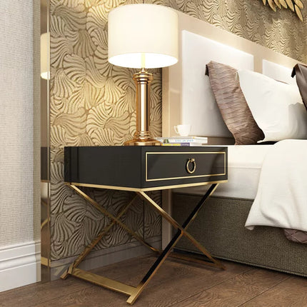 Minimalist White Gold Stainless Steel Electroplated Side Table For Bedroom