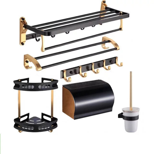 Aluminum bathroom accessories Black and Gold Luxury 6 PCS bathroom set - Bath Accessories Sanitary Hardware Set,