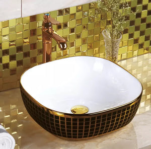 Gold ceramic bathroom accessories wash basin