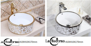 Ceramic Bathroom Accessories Wash Basin Grapes Pattern Gold White