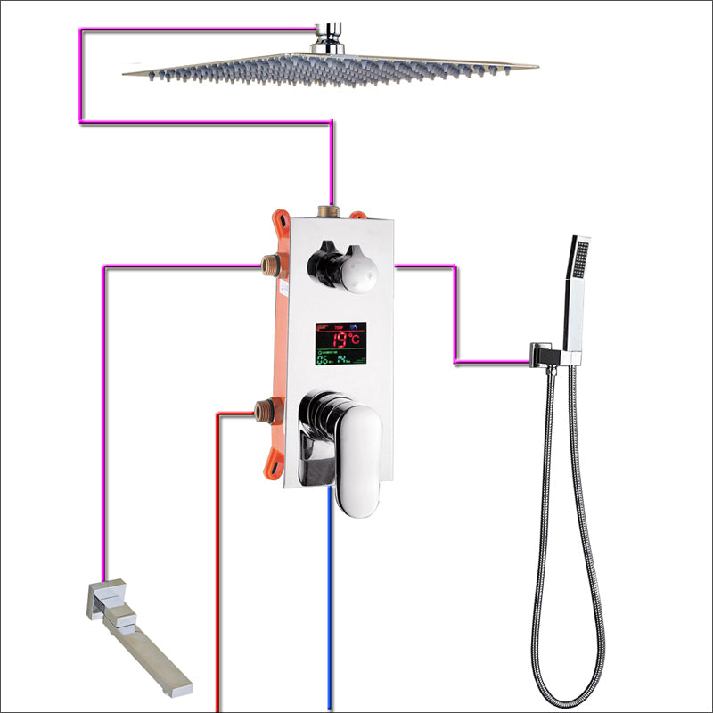 Ceiling Mounted Big Rainfall Shower Faucet Set Single Lever Temperature Digital Display Concealed Shower Mixing Valve Tap