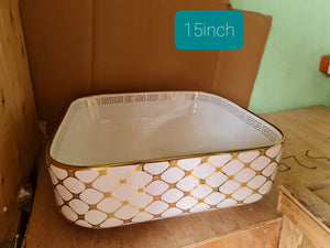 Ceramic bathroom accessories wash basin White Gold Pattern