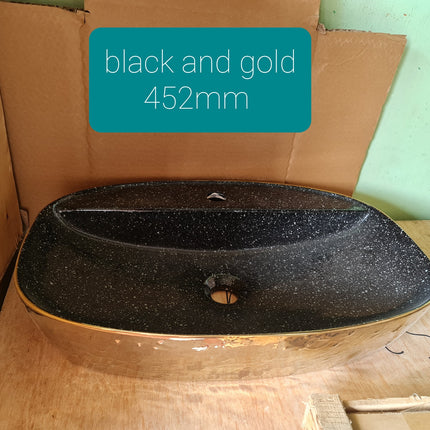 Porcelain Electroplated Sink Tabletop Bathroom Wash Basin Gold Glossy with Inside Black