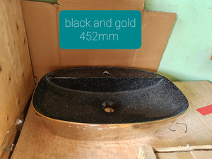 Porcelain Electroplated Sink Tabletop bathroom accessories wash basin Gold Glossy with Marble Style Inside Black