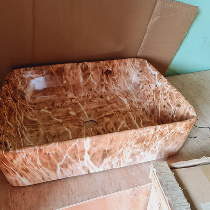 Basin Ceramic Marble Design 19inch by 16inch Light Brown