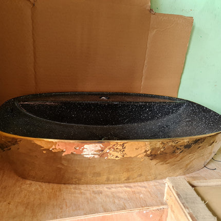 Porcelain Electroplated Sink Tabletop Bathroom Wash Basin Gold Glossy with Inside Black