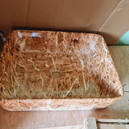 Basin Ceramic Marble Design 19inch by 16inch Light Brown