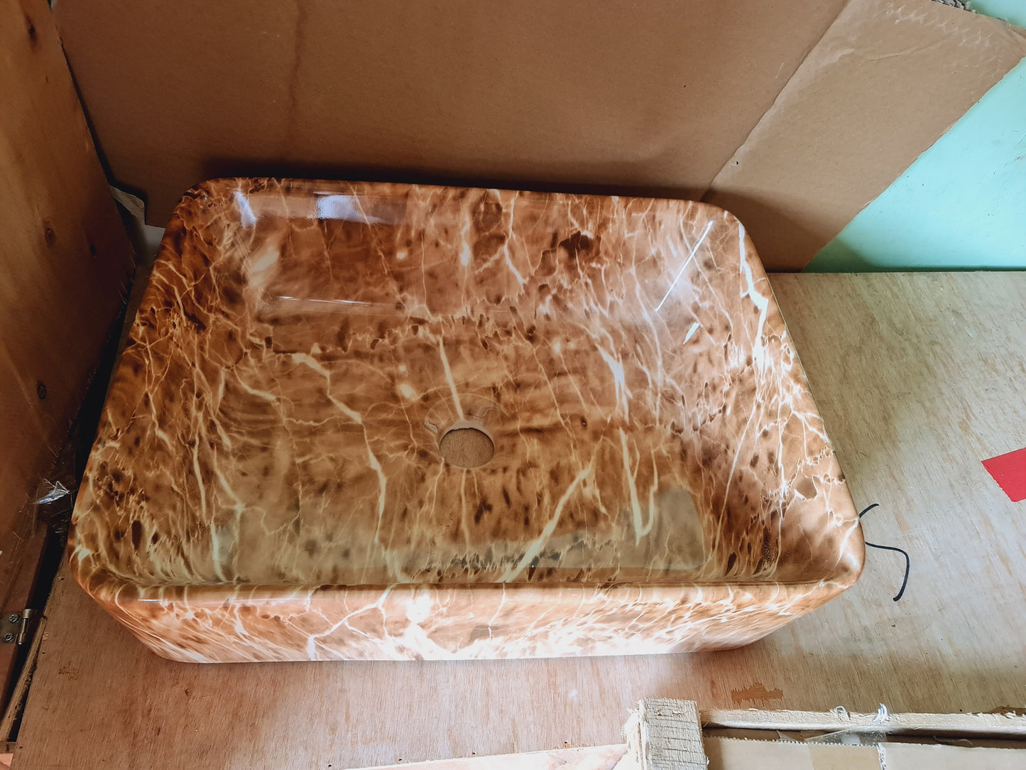 Basin Ceramic Marble Design 19inch by 16inch Light Brown