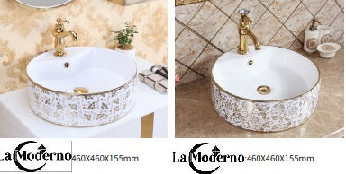 Ceramic bathroom accessories wash basin Floral Leaf Pattern