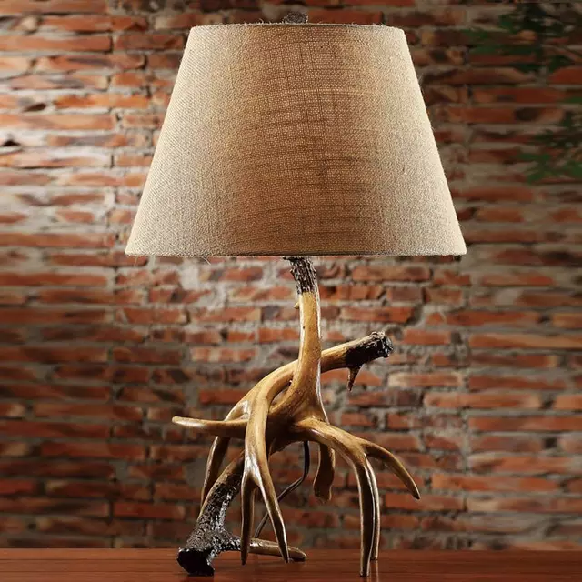 Home Bedroom Decorative Vintage Antique Bronze Antler Bed Side Table Lamps