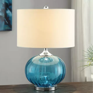 Home Bedroom Bedside Living Room Accent Decorative Modern Sea Blue Glass Table Lamps