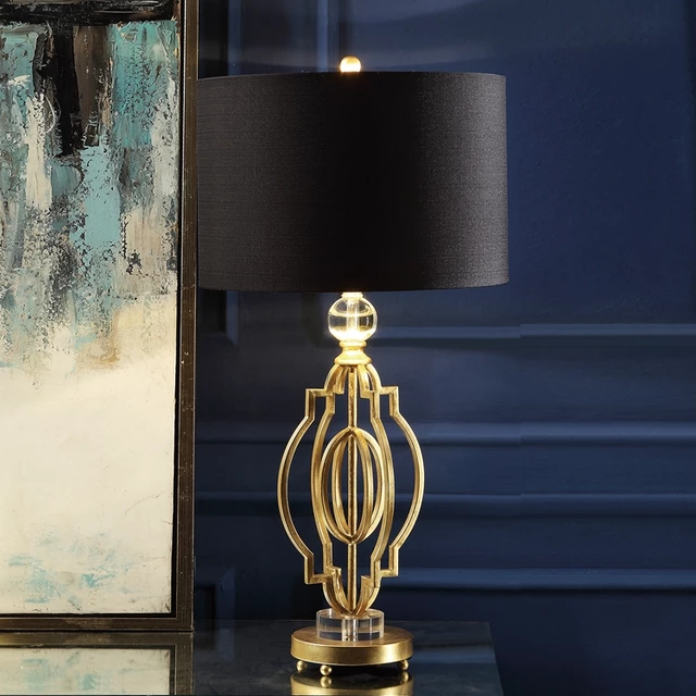 Home decorative living room modern black shade luxury metal gold table lamps