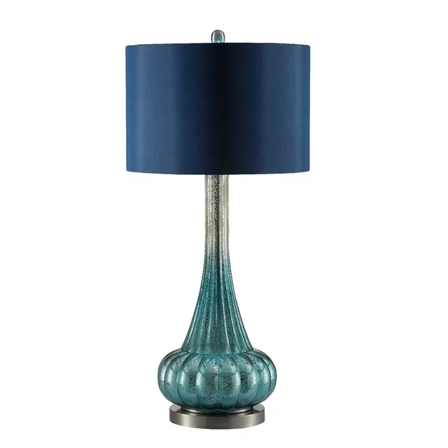 Home Luxury Decorative Modern Bedroom Bedside Living room Peacock Blue Glass Table Lamps