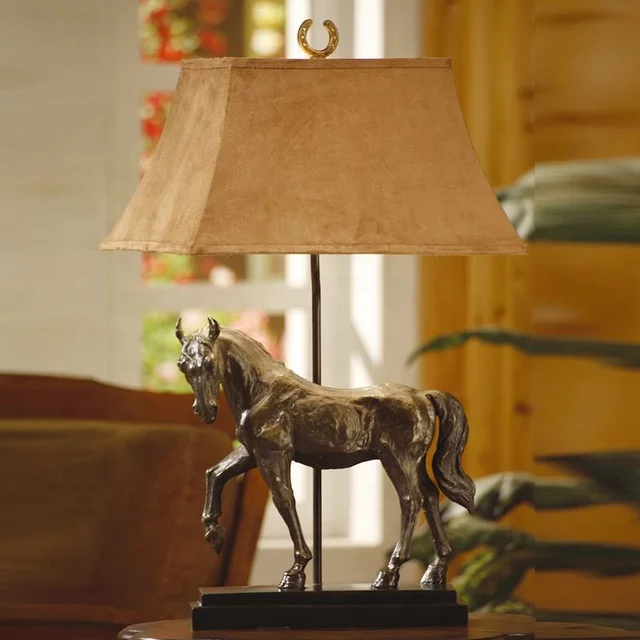 Home bedroom living room decorative antique bronze resin horse bedside table lamp