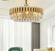 Load image into Gallery viewer, Moderno Chandelier stainless steel frame, iron and crystal Ceiling Light
