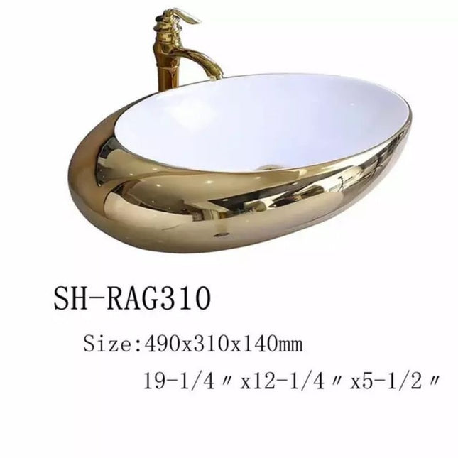 Washroom gold solid surface vanity art wash basin