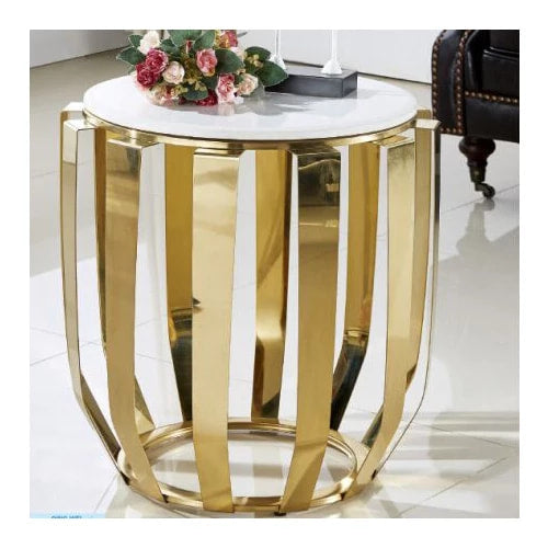 Gold Side table stainless steel Marble Sintered Stone Top Electroplated