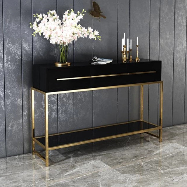 Console Table Stainless steel Back and Gold Lining Home Equipment
