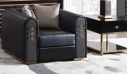Versace-inspiriertes Sofa-Set in schwarzer Edition aus Kuhfell und Edelstahl – Wohnaccessoires