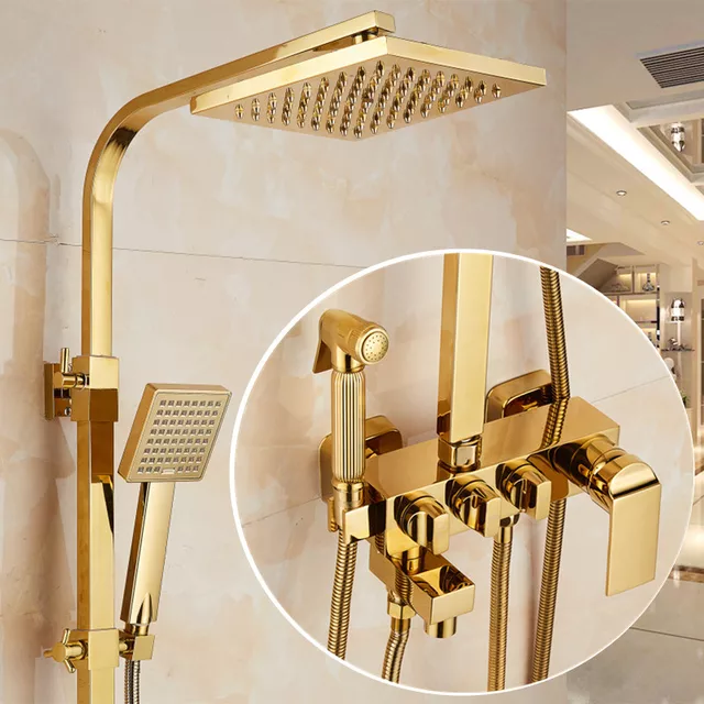 Gold Shower Set Luxury Shower System 360 Degree Rotating 4 Water Modes PVD Plating