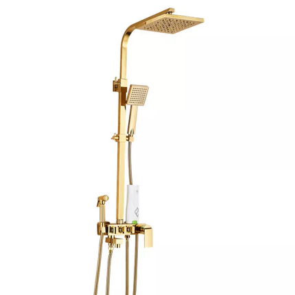 Gold Shower Set Luxury Shower System 360 Degree Rotating 4 Water Modes PVD Plating