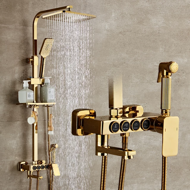 Gold Shower Buttons Copper and Brass Bathroom Set Accessories